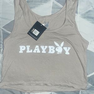 Beige Playboy Cropped Tank